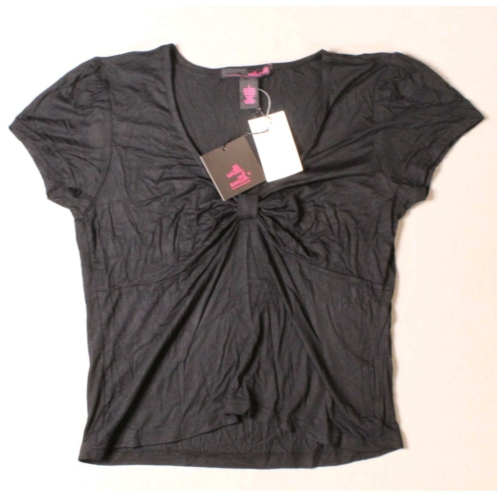Willi Smith Women's Large Black Ruched Front Short Sleeve Top NWT